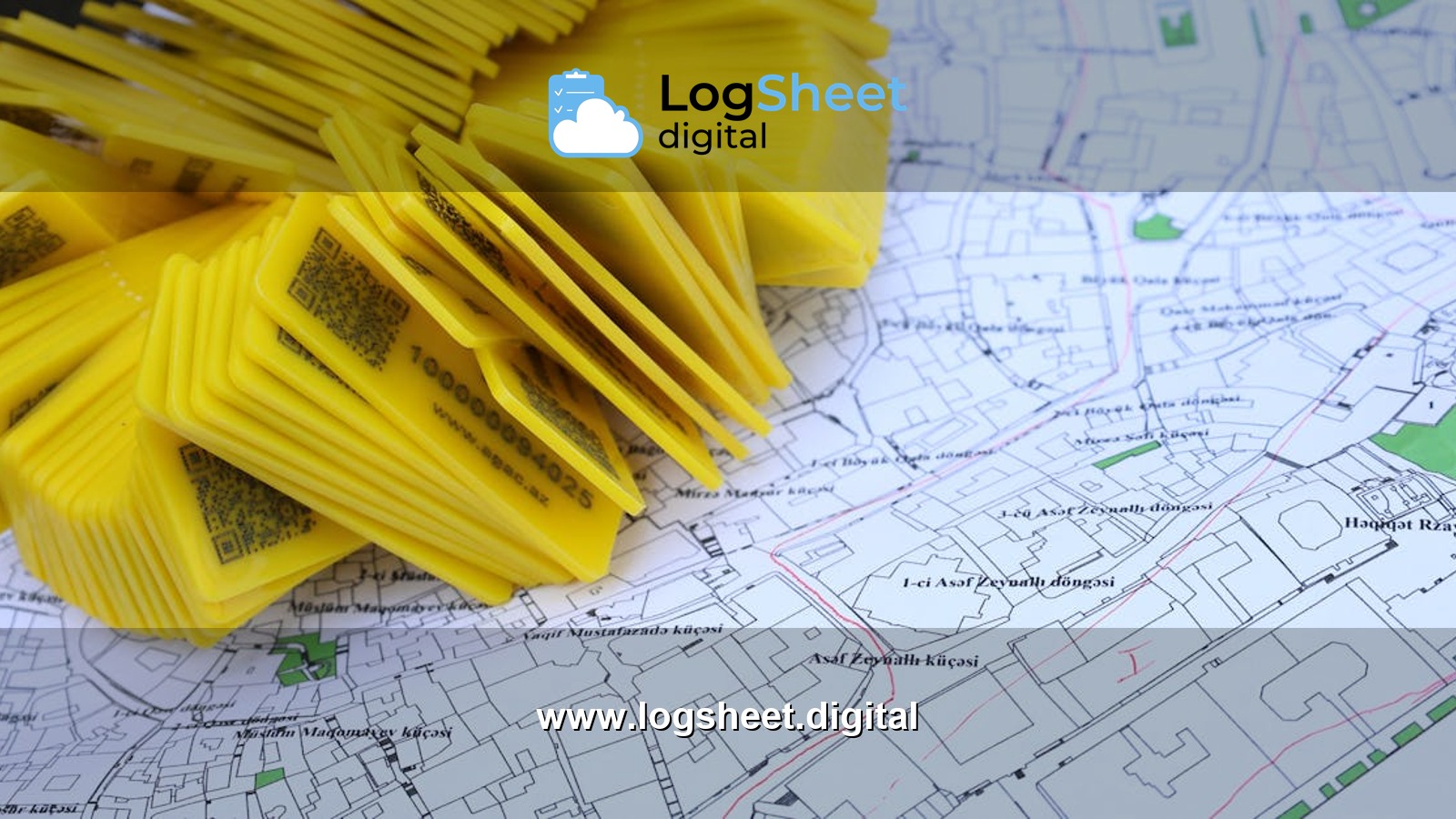 Stack of yellow QR code markers placed on a detailed map for location tracking and navigation.