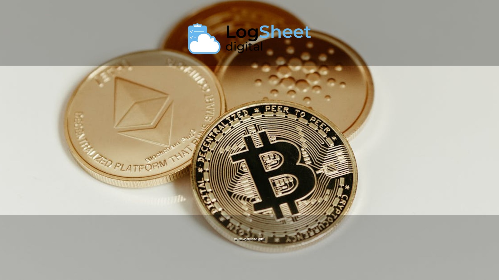 Close-up of Bitcoin, Ethereum, and Cardano coins on a plain background, showcasing digital currency.