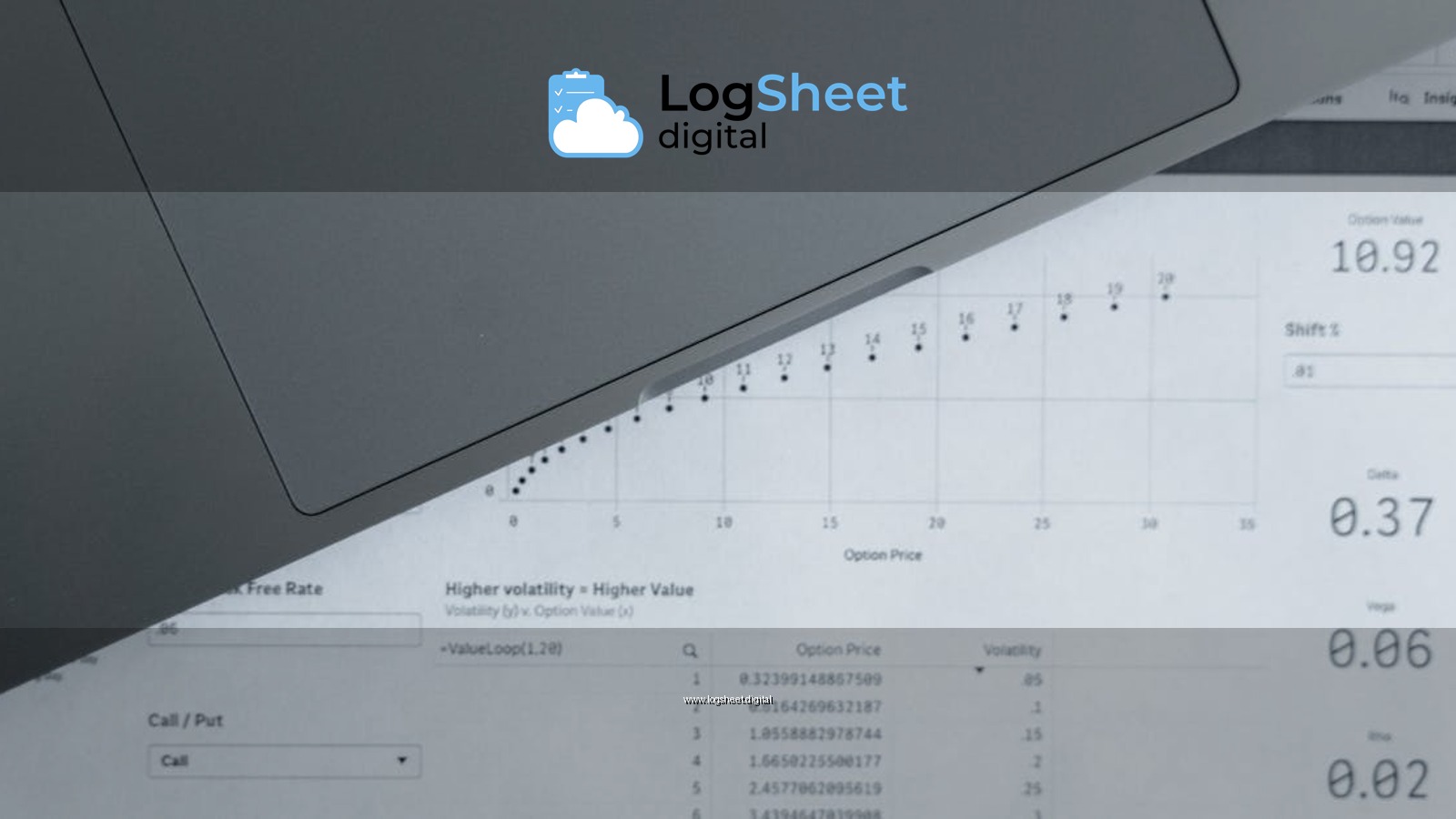 A top-down view of analytical data sheets and a laptop, ideal for business analysis themes.