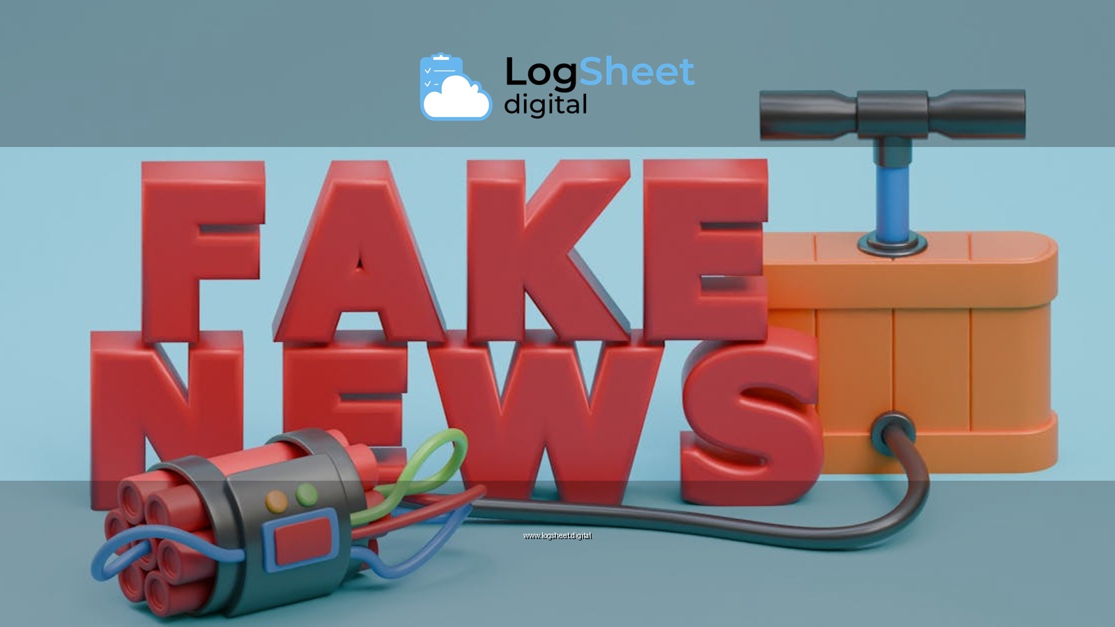 3D illustration depicting the explosive impact of fake news with a dynamite and plunger setup.
