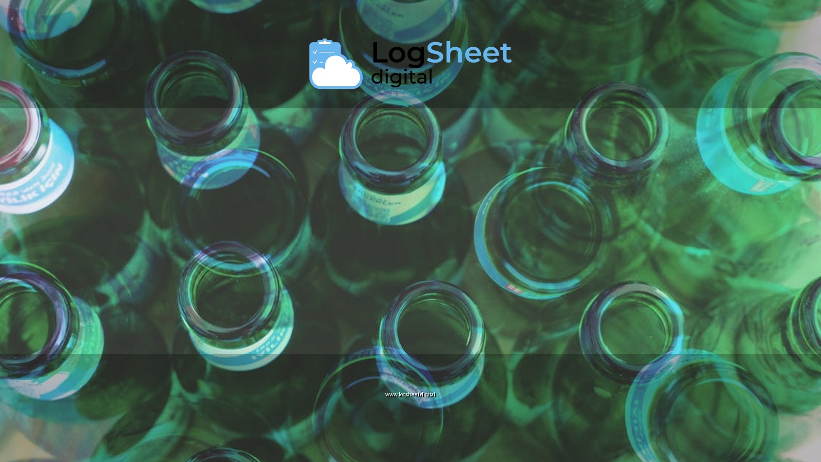 Top view of overlapping green glass bottles creating an abstract pattern.