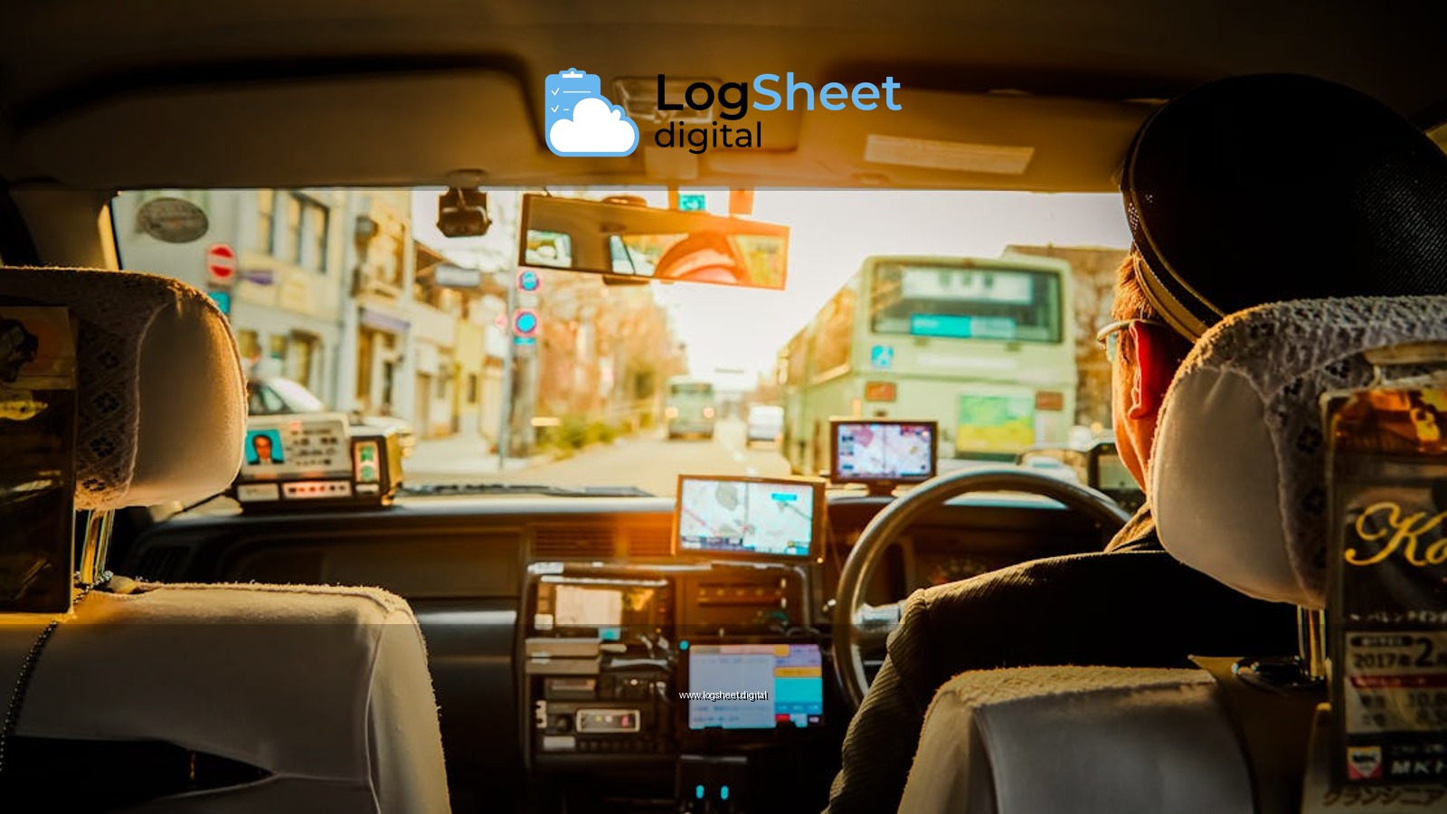 Experience a scenic ride through Kyoto in a traditional taxi, capturing urban life during sunset.