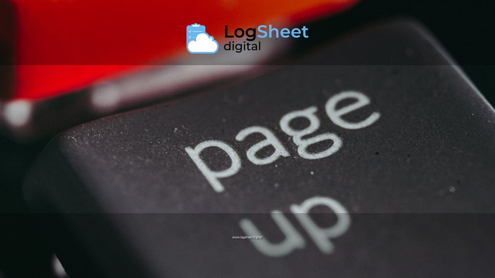 Close-up macro photography of a keyboard's 'page up' key, highlighting its texture and design.