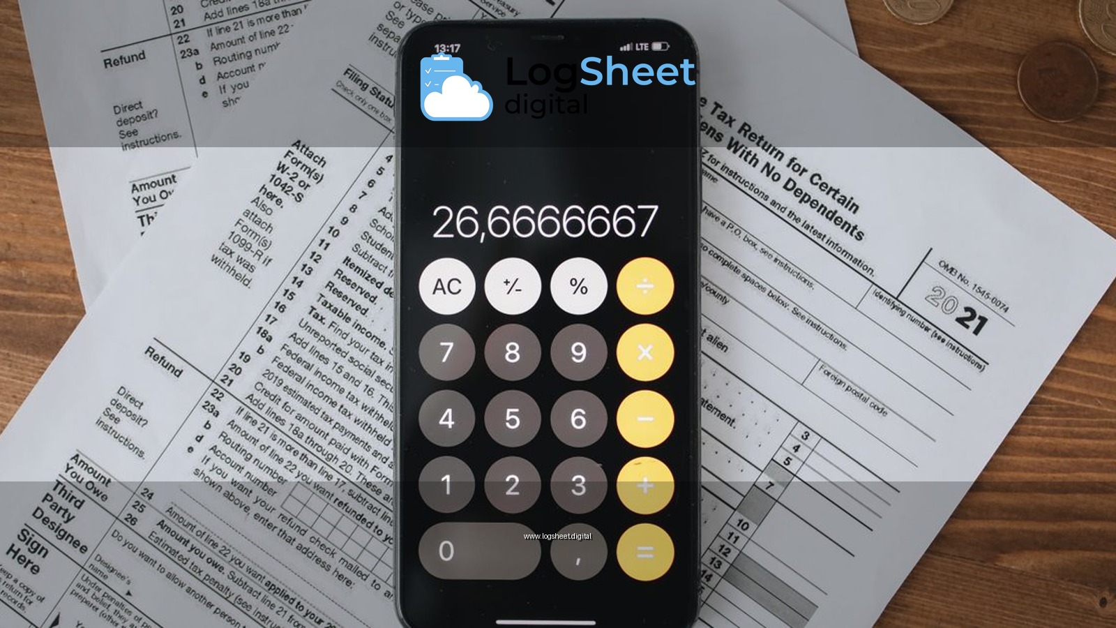 Mobile calculator app on tax documents, highlighting financial calculations and tax preparation.
