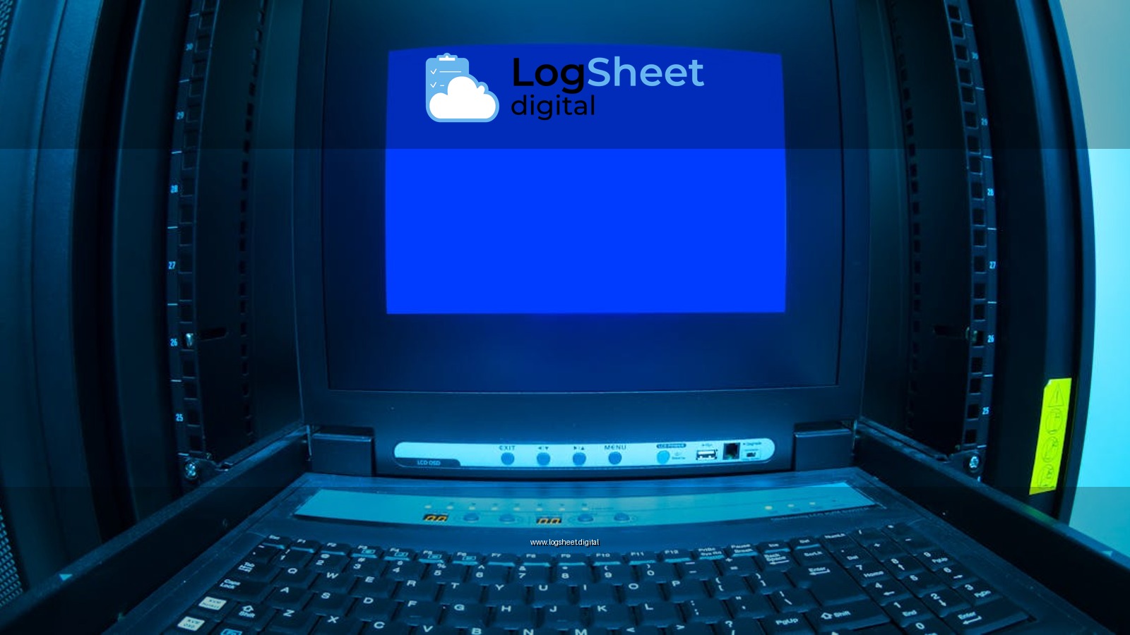 Close-up of a blue screen error shown on a data center control terminal.