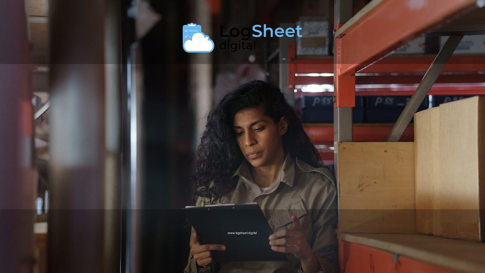 Woman in warehouse taking inventory with clipboard, focused and pensive.