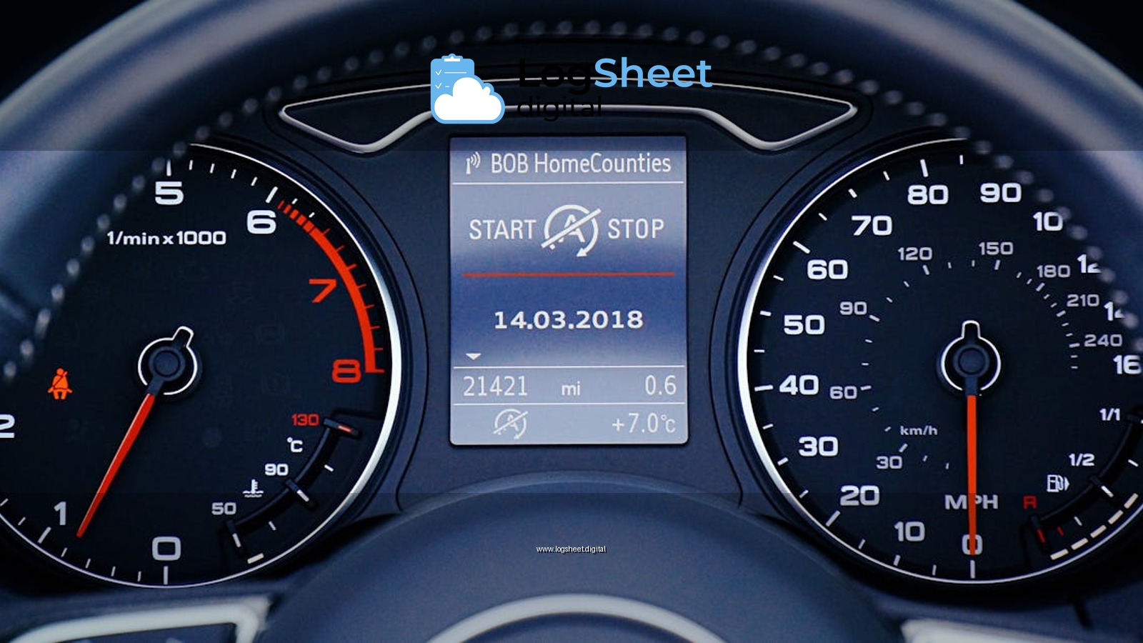 Close-up of a car dashboard displaying speedometer, tachometer, and digital display with mileage.