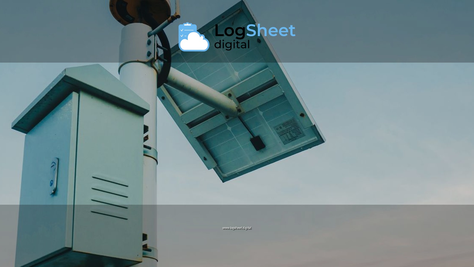 A solar panel paired with a security camera against a clear sky, representing renewable technology.
