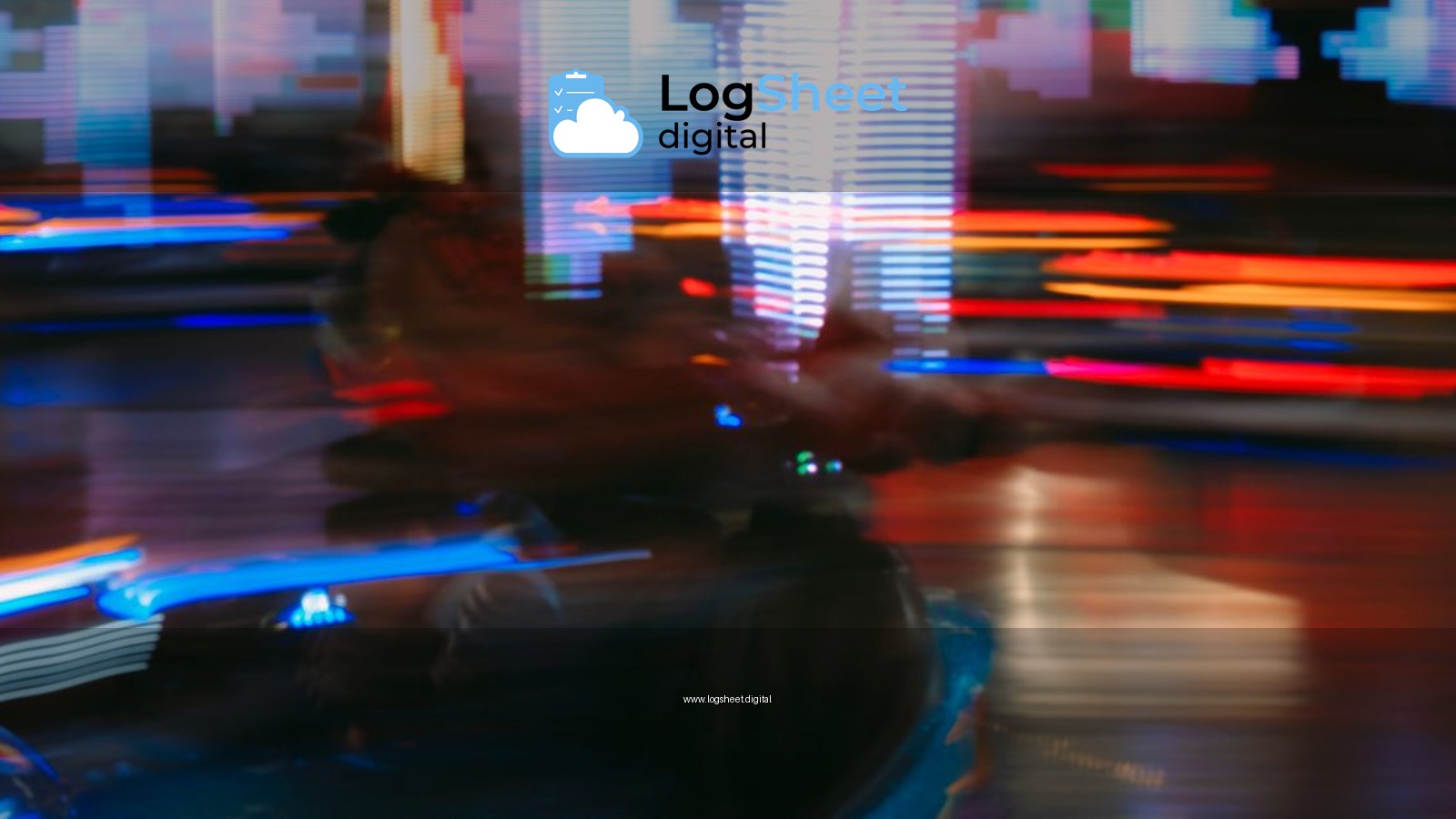 Blurred motion capture of a neon-lit amusement park scene, full of vibrant colors and lights.