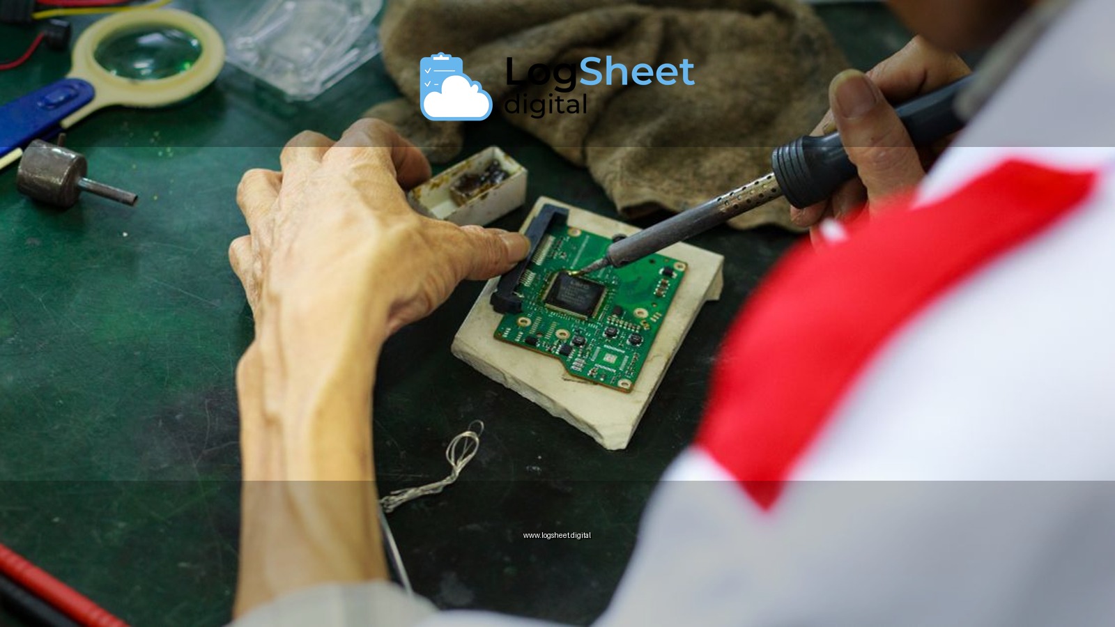 A skilled technician uses a soldering iron to repair and solder a circuit board.